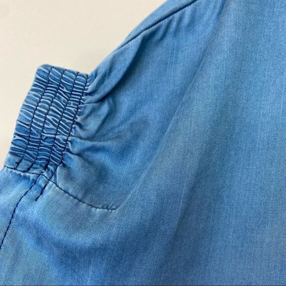 BNCI blue chambray tie front embroidered studded short sleeve boho western top M - Picture 5 of 13